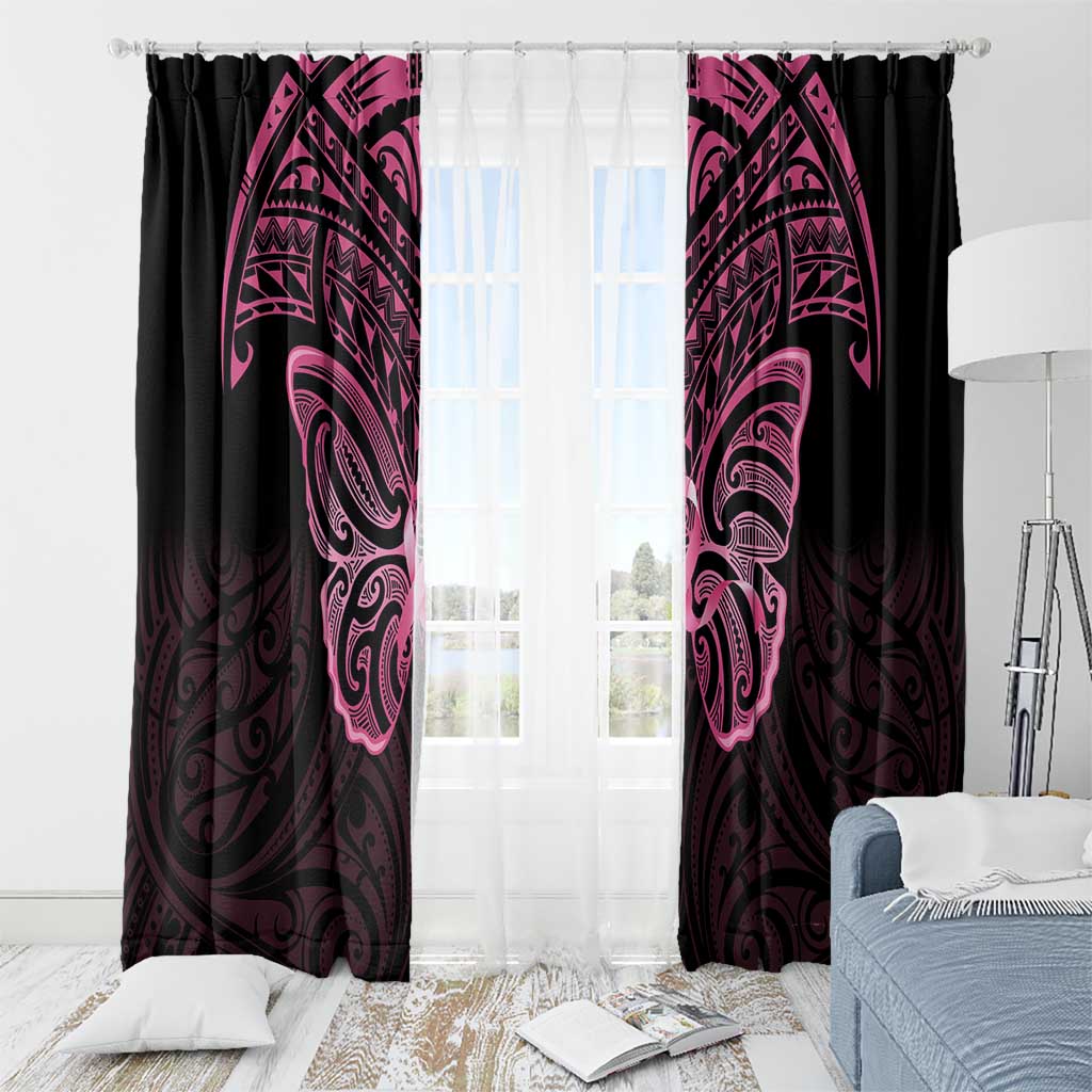 New Zealand Breast Cancer Awareness Window Curtain Maori Butterfly Pink Ribbon Black Version LT14 - Polynesian Pride