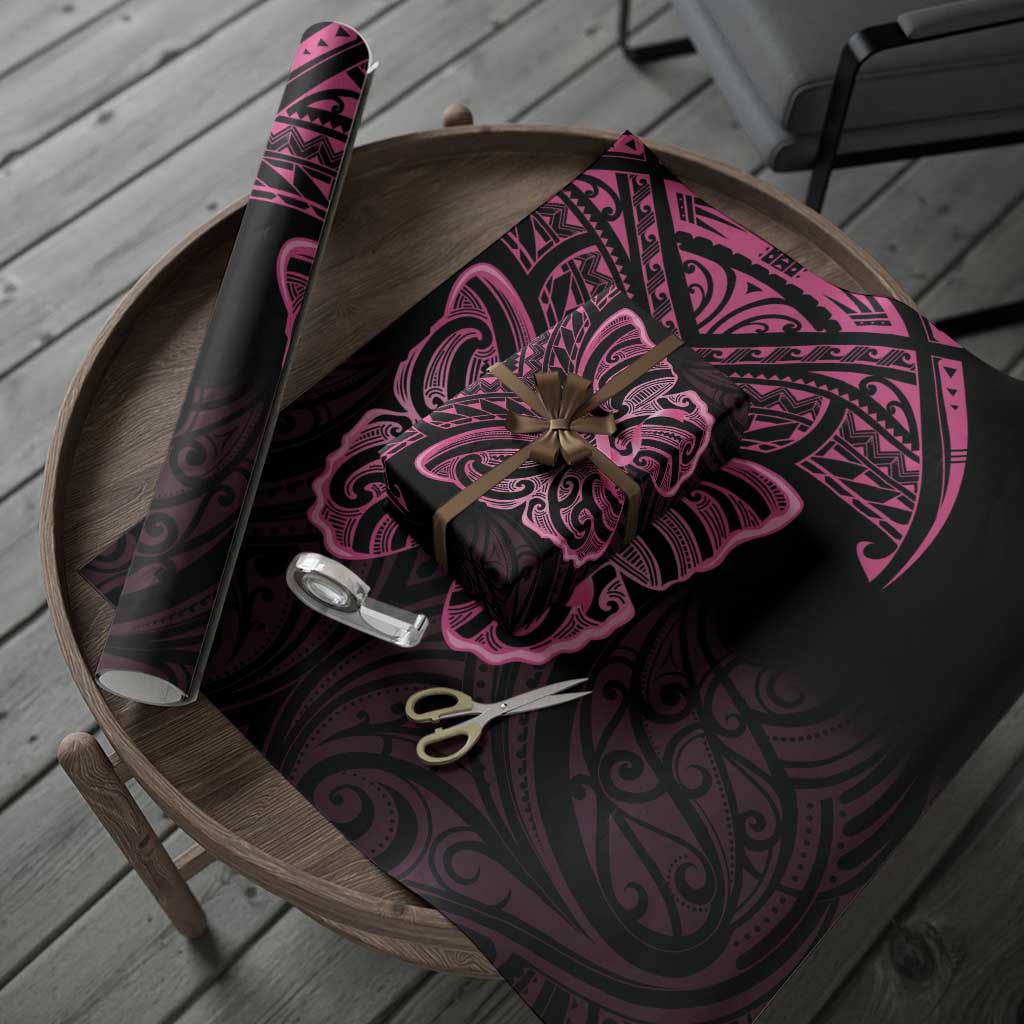 New Zealand Breast Cancer Awareness Wrapping Paper Maori Butterfly Pink Ribbon Black Version LT14 - Polynesian Pride