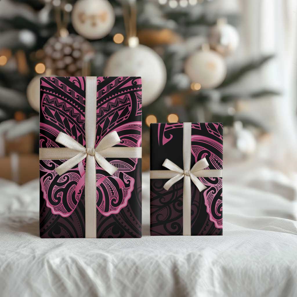 New Zealand Breast Cancer Awareness Wrapping Paper Maori Butterfly Pink Ribbon Black Version LT14 - Polynesian Pride