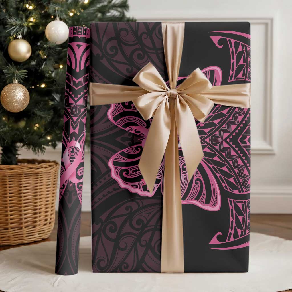 New Zealand Breast Cancer Awareness Wrapping Paper Maori Butterfly Pink Ribbon Black Version LT14 - Polynesian Pride