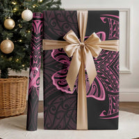 New Zealand Breast Cancer Awareness Wrapping Paper Maori Butterfly Pink Ribbon Black Version LT14 - Polynesian Pride