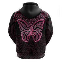 New Zealand Breast Cancer Awareness Zip Hoodie Maori Butterfly Pink Ribbon Black Version LT14 - Polynesian Pride