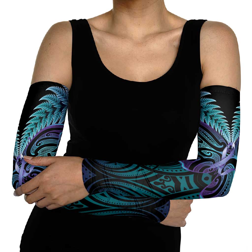Suicide Prevention New Zealand Arm Sleeves Aotearoa Maori Butterfly Mix Silver Fern LT14 - Polynesian Pride
