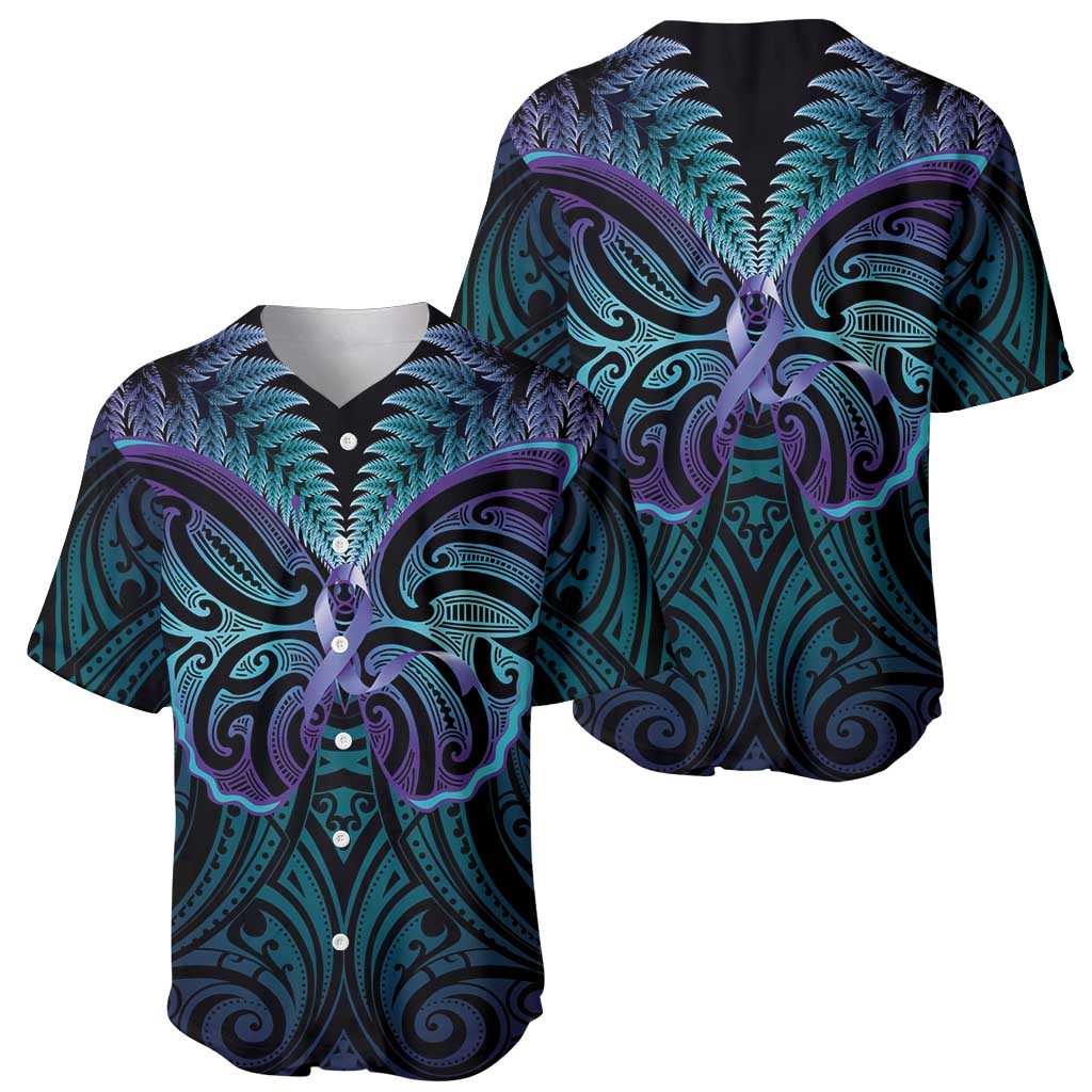 Suicide Prevention New Zealand Baseball Jersey Aotearoa Maori Butterfly Mix Silver Fern - Polynesian Pride