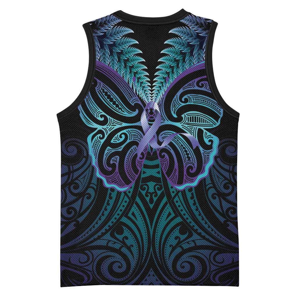 Suicide Prevention New Zealand Basketball Jersey Aotearoa Maori Butterfly Mix Silver Fern LT14 - Polynesian Pride