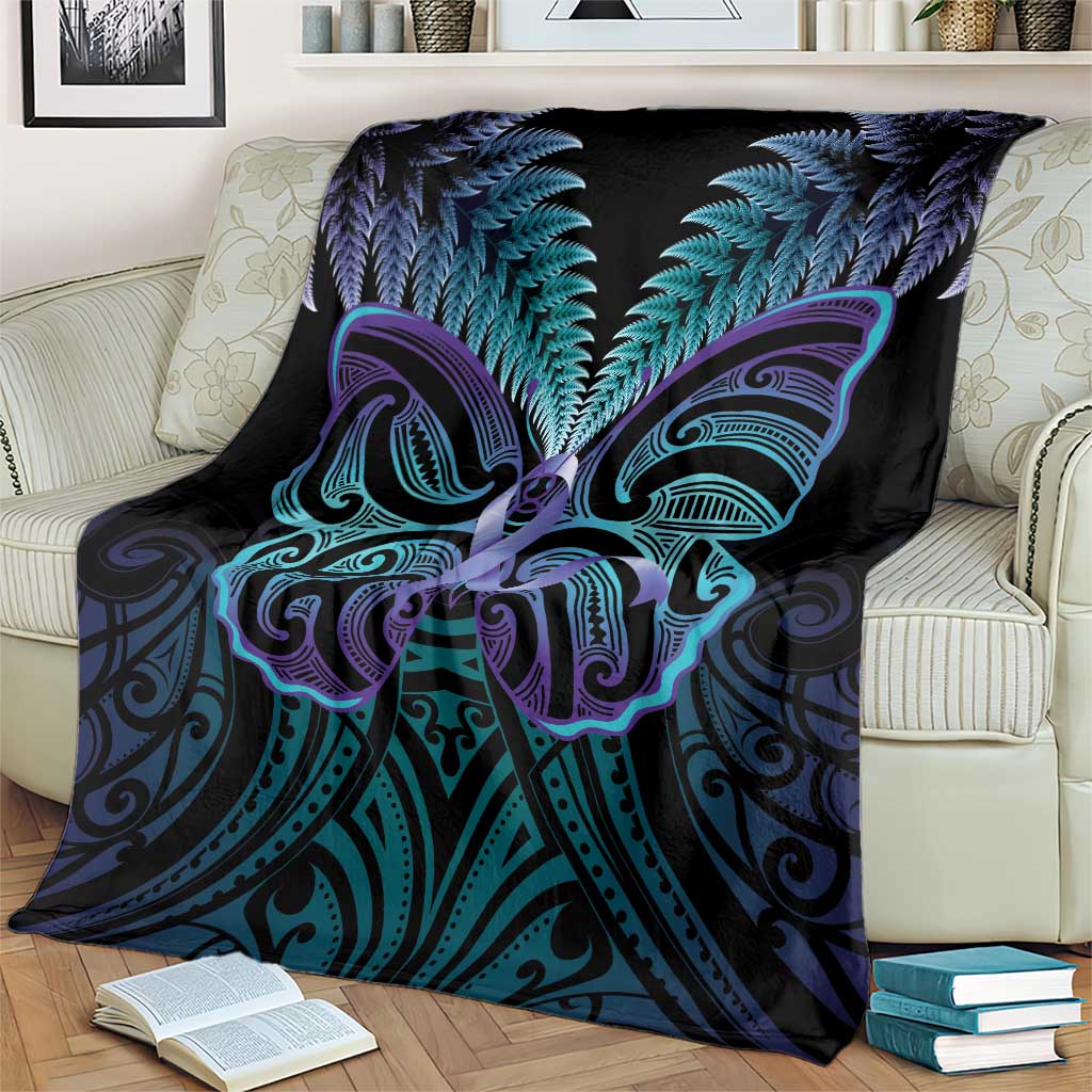 Suicide Prevention New Zealand Blanket Aotearoa Maori Butterfly Mix Silver Fern - Polynesian Pride