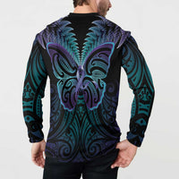 Suicide Prevention New Zealand Button Sweatshirt Aotearoa Maori Butterfly Mix Silver Fern - Polynesian Pride