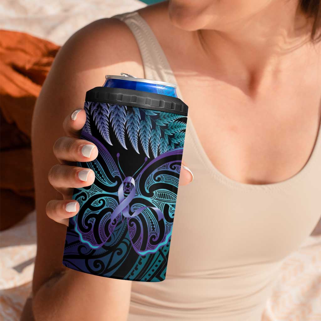 Suicide Prevention New Zealand 4 in 1 Can Cooler Tumbler Aotearoa Maori Butterfly Mix Silver Fern LT14 - Polynesian Pride