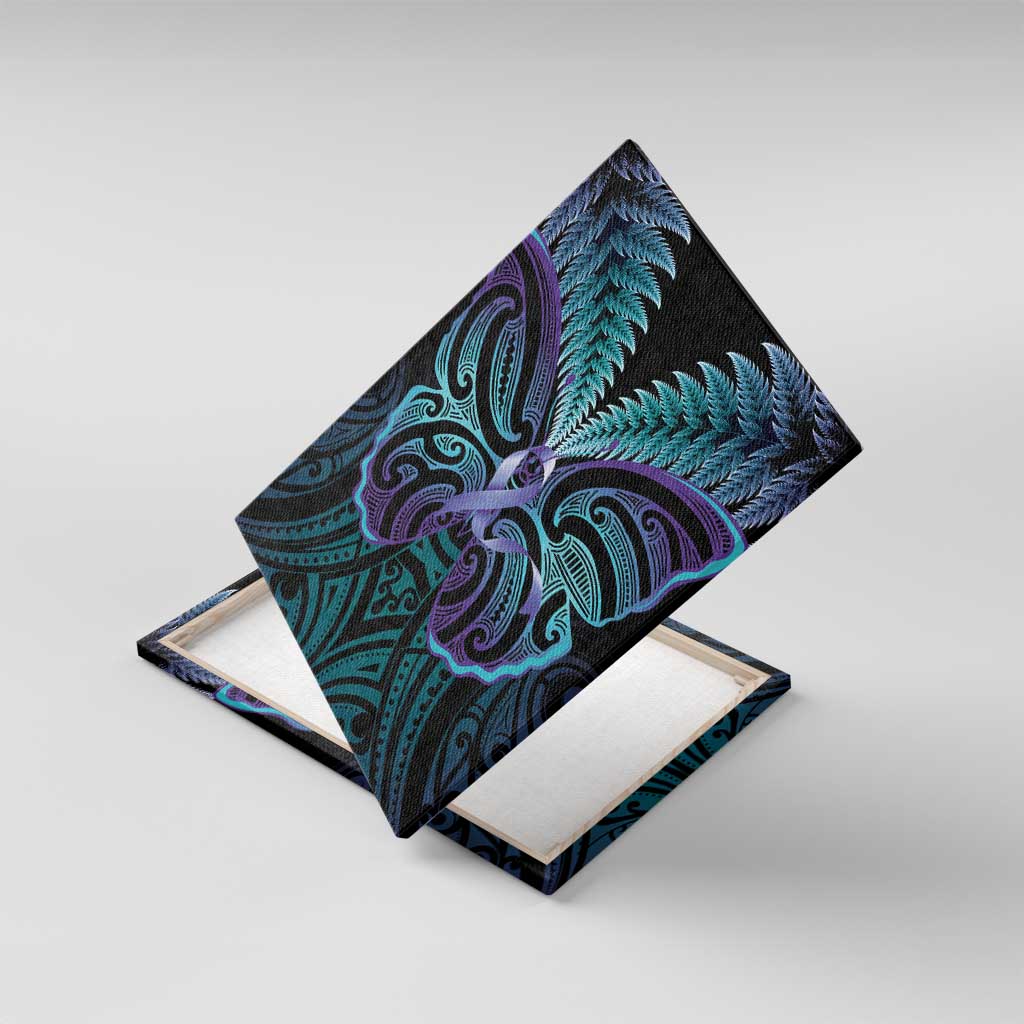 Suicide Prevention New Zealand Canvas Wall Art Aotearoa Maori Butterfly Mix Silver Fern - Polynesian Pride