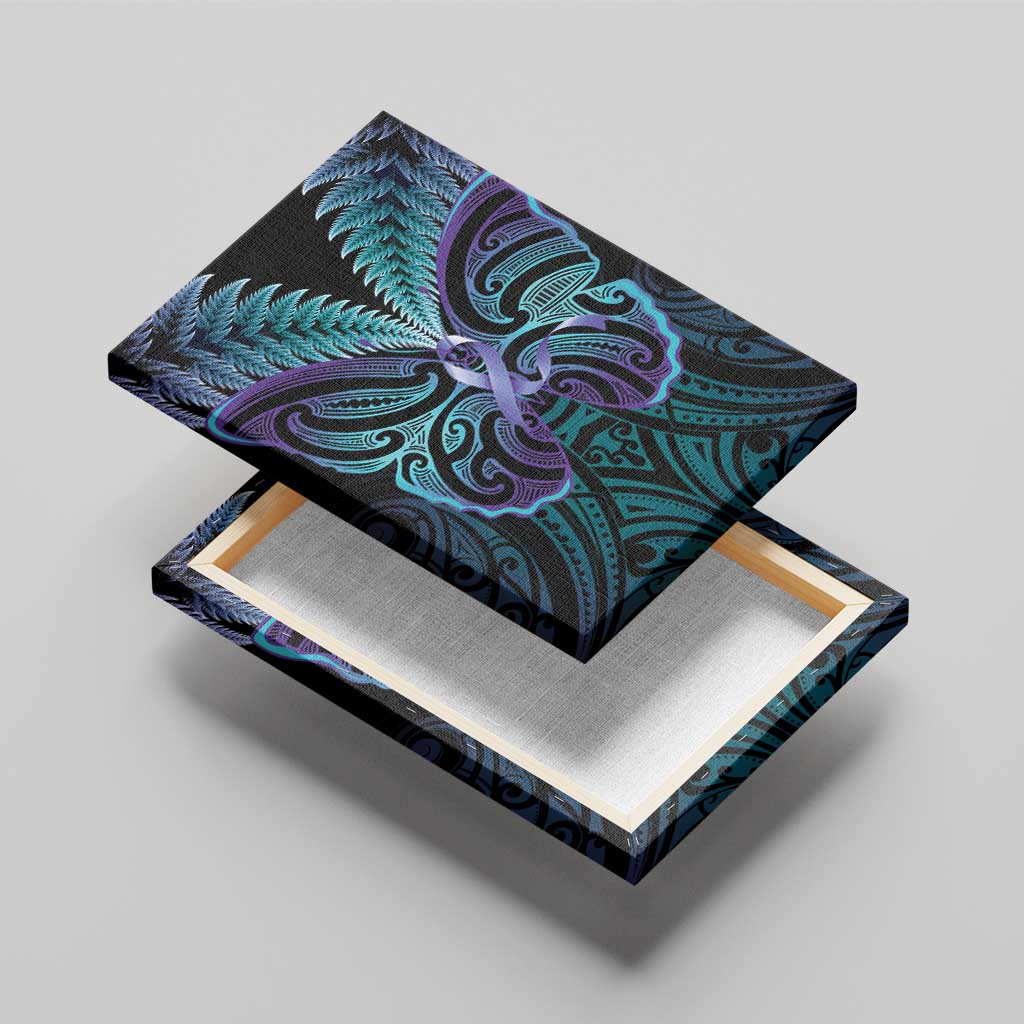 Suicide Prevention New Zealand Canvas Wall Art Aotearoa Maori Butterfly Mix Silver Fern - Polynesian Pride