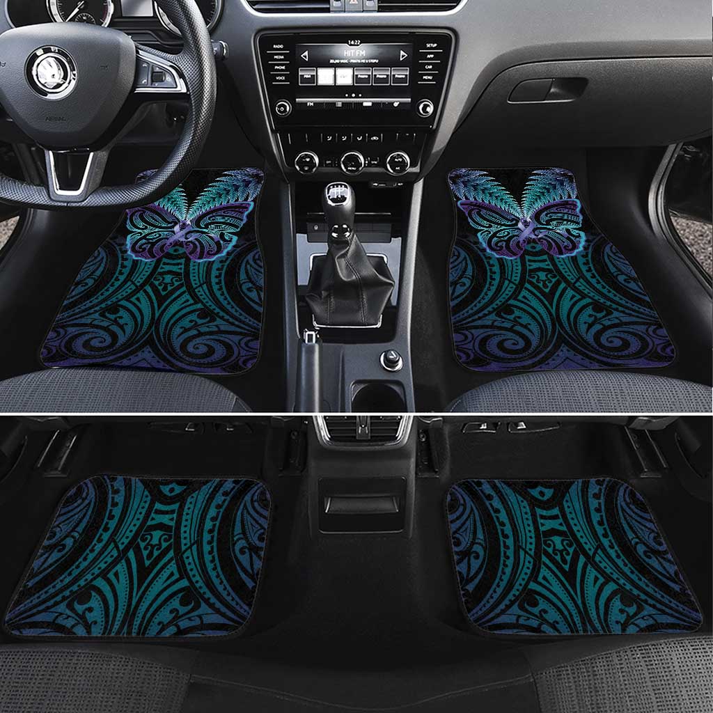 Suicide Prevention New Zealand Car Mats Aotearoa Maori Butterfly Mix Silver Fern LT14 Set 4pcs Black - Polynesian Pride