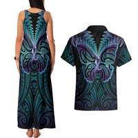 Suicide Prevention New Zealand Couples Matching Tank Maxi Dress and Hawaiian Shirt Aotearoa Maori Butterfly Mix Silver Fern LT14 - Polynesian Pride