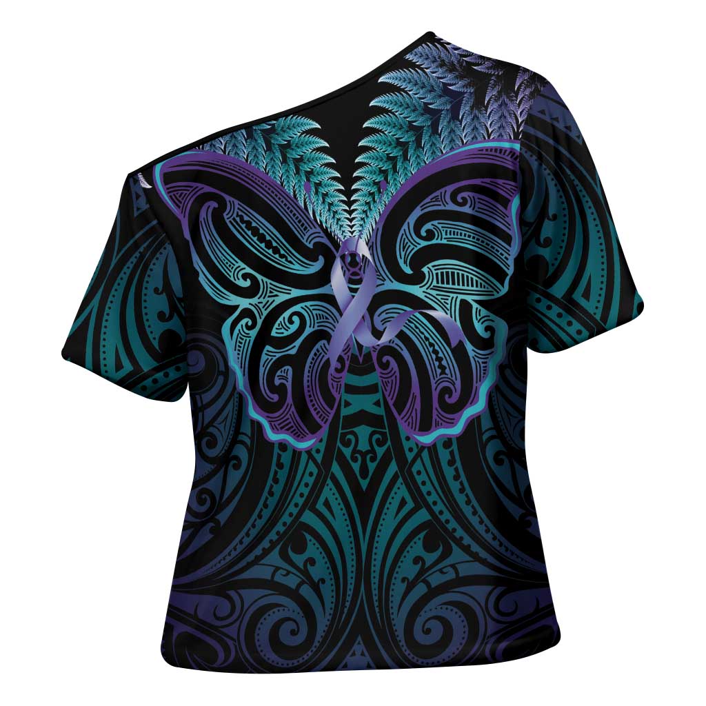 Suicide Prevention New Zealand Cross Shoulder Shirt Aotearoa Maori Butterfly Mix Silver Fern LT14 - Polynesian Pride