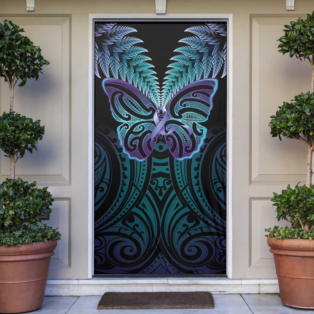 Suicide Prevention New Zealand Door Cover Aotearoa Maori Butterfly Mix Silver Fern LT14 Black - Polynesian Pride