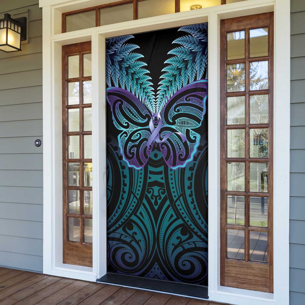 Suicide Prevention New Zealand Door Cover Aotearoa Maori Butterfly Mix Silver Fern LT14 - Polynesian Pride