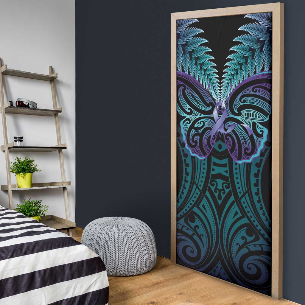 Suicide Prevention New Zealand Door Cover Aotearoa Maori Butterfly Mix Silver Fern LT14 - Polynesian Pride