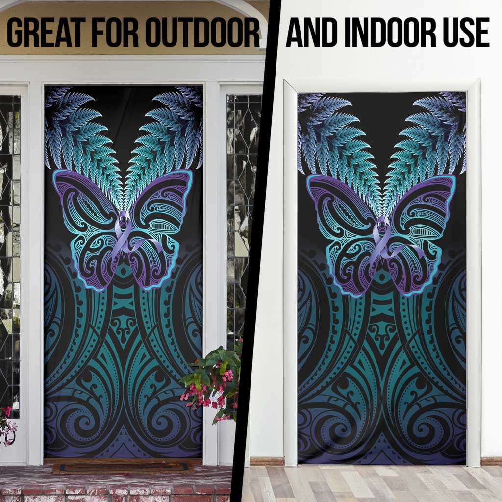 Suicide Prevention New Zealand Door Cover Aotearoa Maori Butterfly Mix Silver Fern LT14 - Polynesian Pride