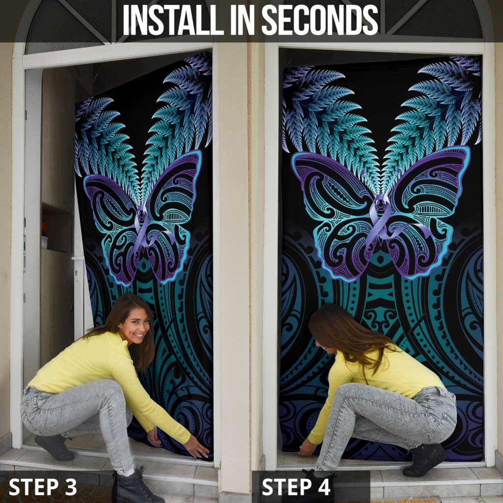 Suicide Prevention New Zealand Door Cover Aotearoa Maori Butterfly Mix Silver Fern LT14 - Polynesian Pride