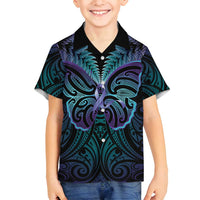 Suicide Prevention New Zealand Family Matching Long Sleeve Bodycon Dress and Hawaiian Shirt Aotearoa Maori Butterfly Mix Silver Fern LT14 Son's Shirt Black - Polynesian Pride