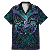Suicide Prevention New Zealand Family Matching Mermaid Dress and Hawaiian Shirt Aotearoa Maori Butterfly Mix Silver Fern LT14 Dad's Shirt - Short Sleeve Black - Polynesian Pride