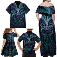 Suicide Prevention New Zealand Family Matching Off Shoulder Maxi Dress and Hawaiian Shirt Aotearoa Maori Butterfly Mix Silver Fern LT14 - Polynesian Pride