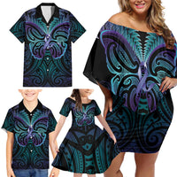 Suicide Prevention New Zealand Family Matching Off Shoulder Short Dress and Hawaiian Shirt Aotearoa Maori Butterfly Mix Silver Fern LT14 - Polynesian Pride