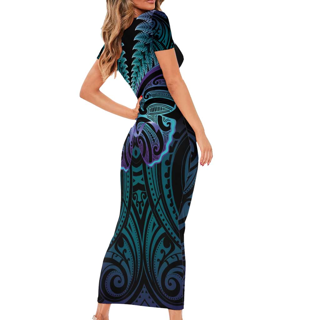 Suicide Prevention New Zealand Family Matching Short Sleeve Bodycon Dress and Hawaiian Shirt Aotearoa Maori Butterfly Mix Silver Fern LT14 - Polynesian Pride
