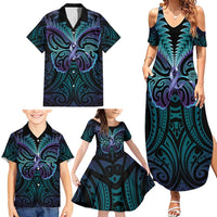 Suicide Prevention New Zealand Family Matching Summer Maxi Dress and Hawaiian Shirt Aotearoa Maori Butterfly Mix Silver Fern LT14 - Polynesian Pride