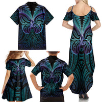 Suicide Prevention New Zealand Family Matching Summer Maxi Dress and Hawaiian Shirt Aotearoa Maori Butterfly Mix Silver Fern LT14 - Polynesian Pride