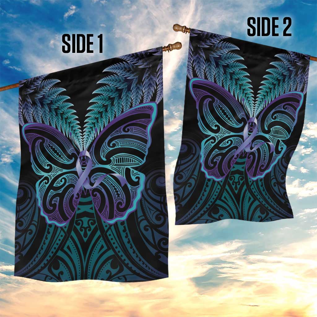 Suicide Prevention New Zealand Garden Flag Aotearoa Maori Butterfly Mix Silver Fern LT14 - Polynesian Pride