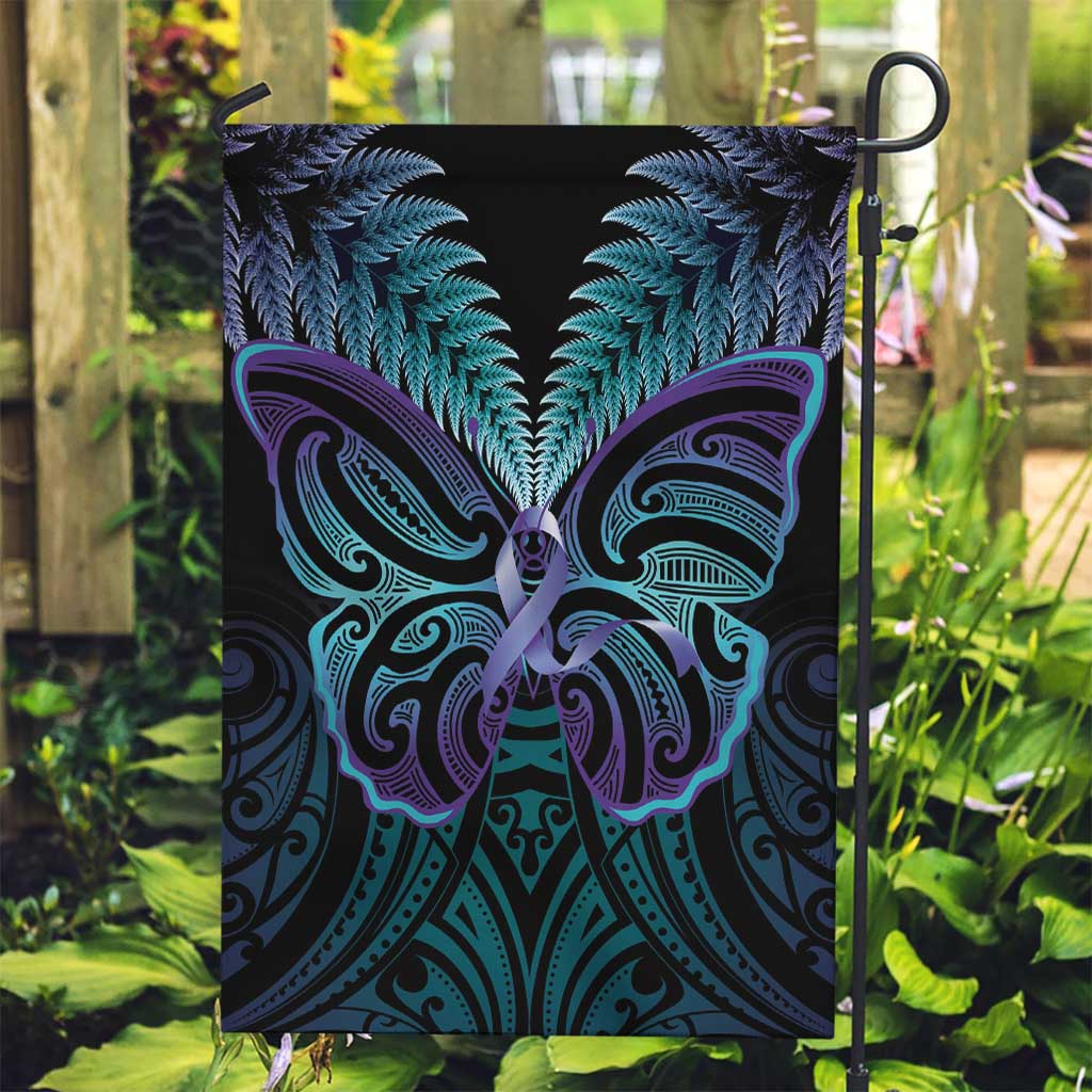 Suicide Prevention New Zealand Garden Flag Aotearoa Maori Butterfly Mix Silver Fern LT14 Garden Flag Black - Polynesian Pride