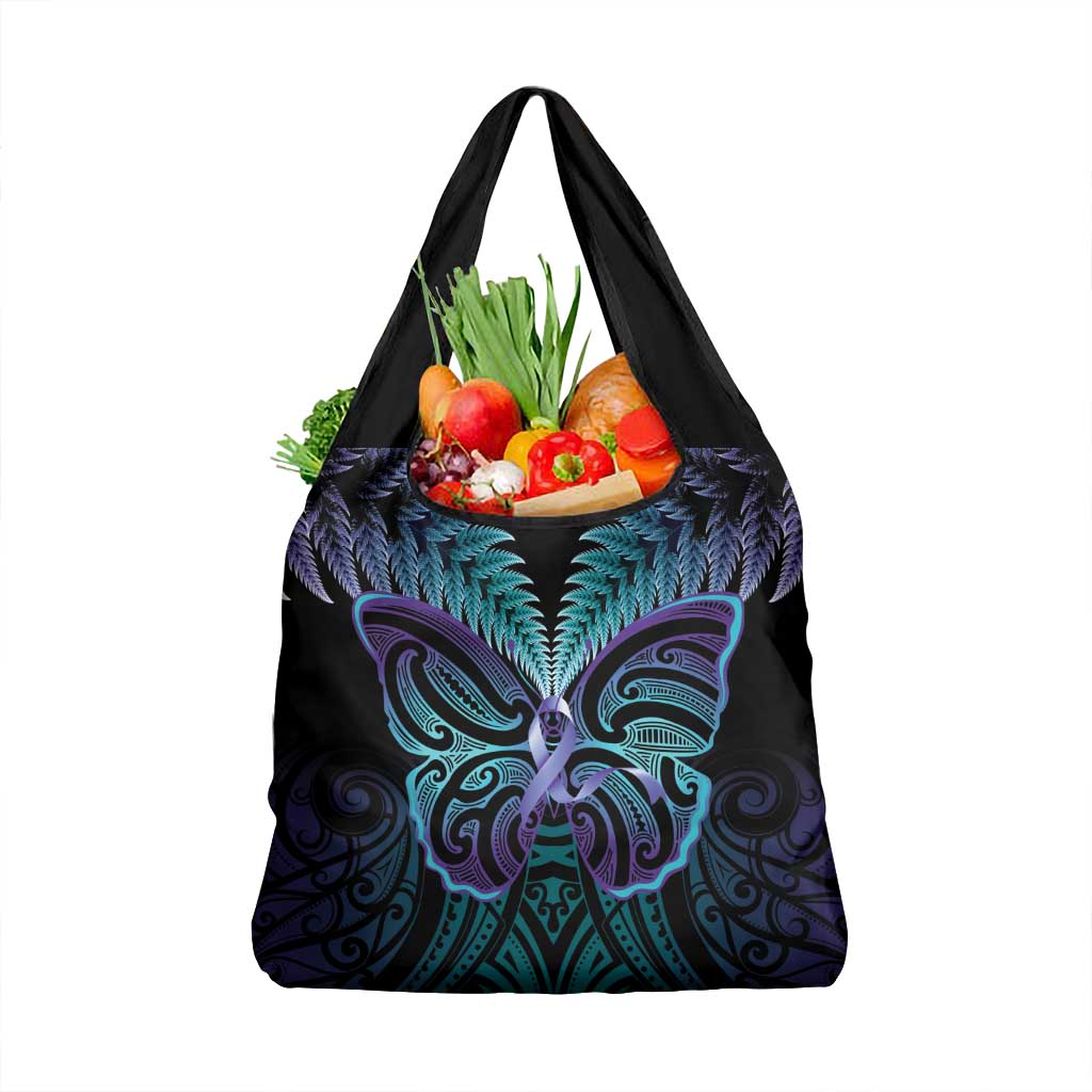 Suicide Prevention New Zealand Grocery Bag Aotearoa Maori Butterfly Mix Silver Fern LT14 1-pack One Size Black - Polynesian Pride