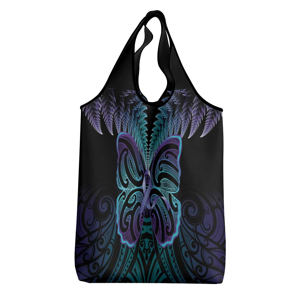 Suicide Prevention New Zealand Grocery Bag Aotearoa Maori Butterfly Mix Silver Fern LT14 - Polynesian Pride