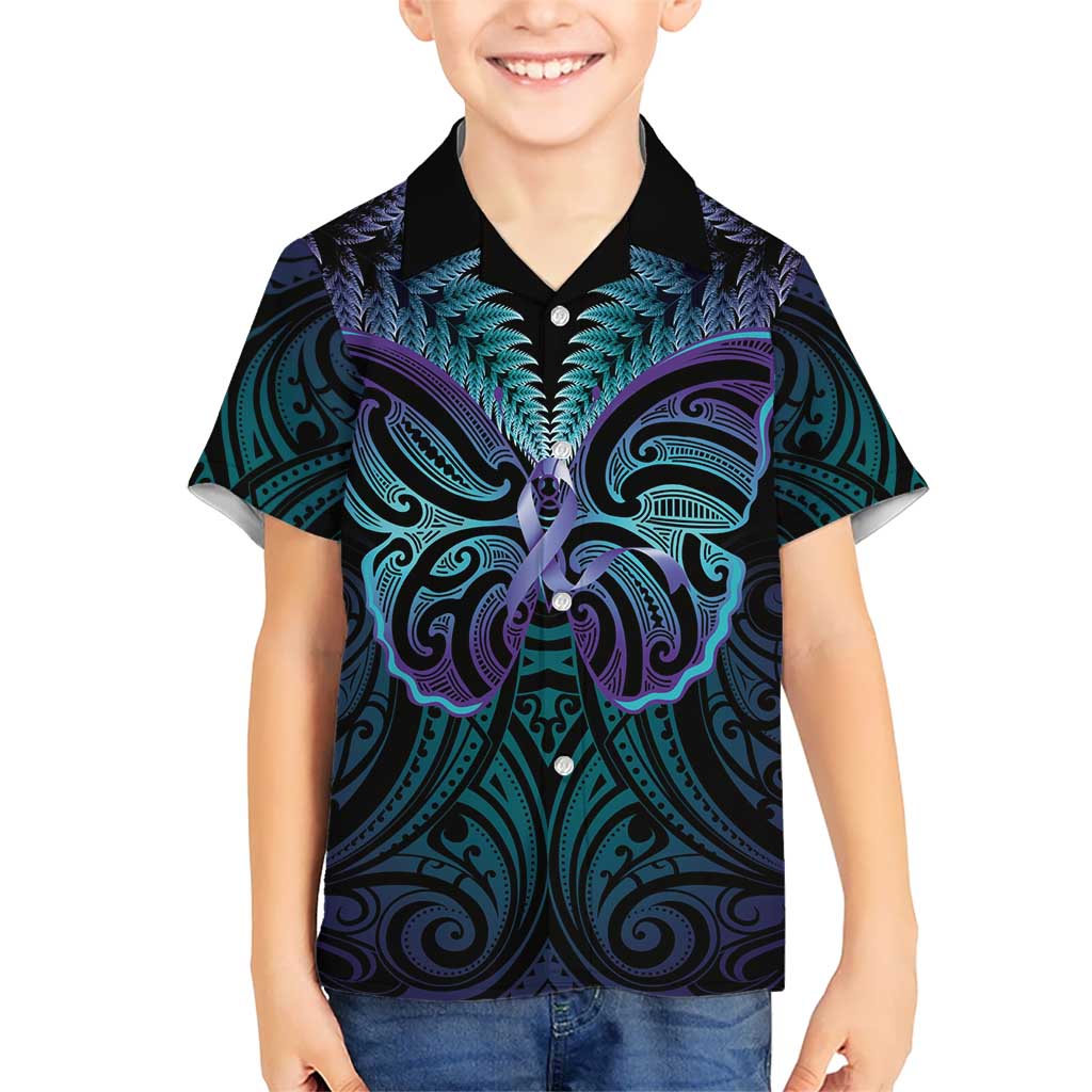 Suicide Prevention New Zealand Hawaiian Shirt Aotearoa Maori Butterfly Mix Silver Fern LT14 - Polynesian Pride