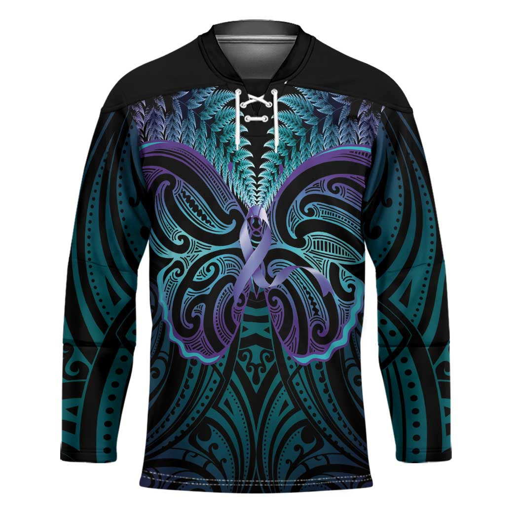Suicide Prevention New Zealand Hockey Jersey Aotearoa Maori Butterfly Mix Silver Fern - Polynesian Pride