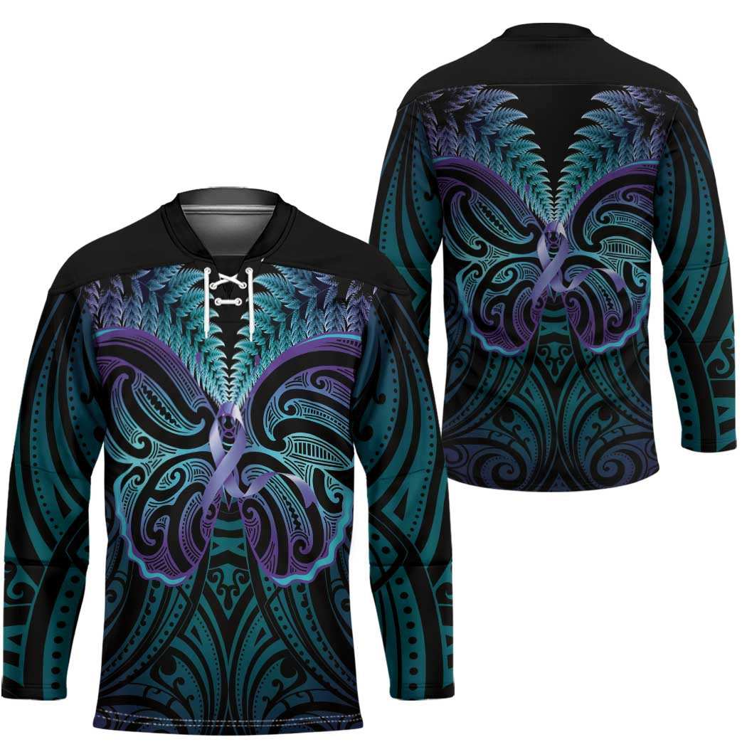 Suicide Prevention New Zealand Hockey Jersey Aotearoa Maori Butterfly Mix Silver Fern LT14 - Polynesian Pride
