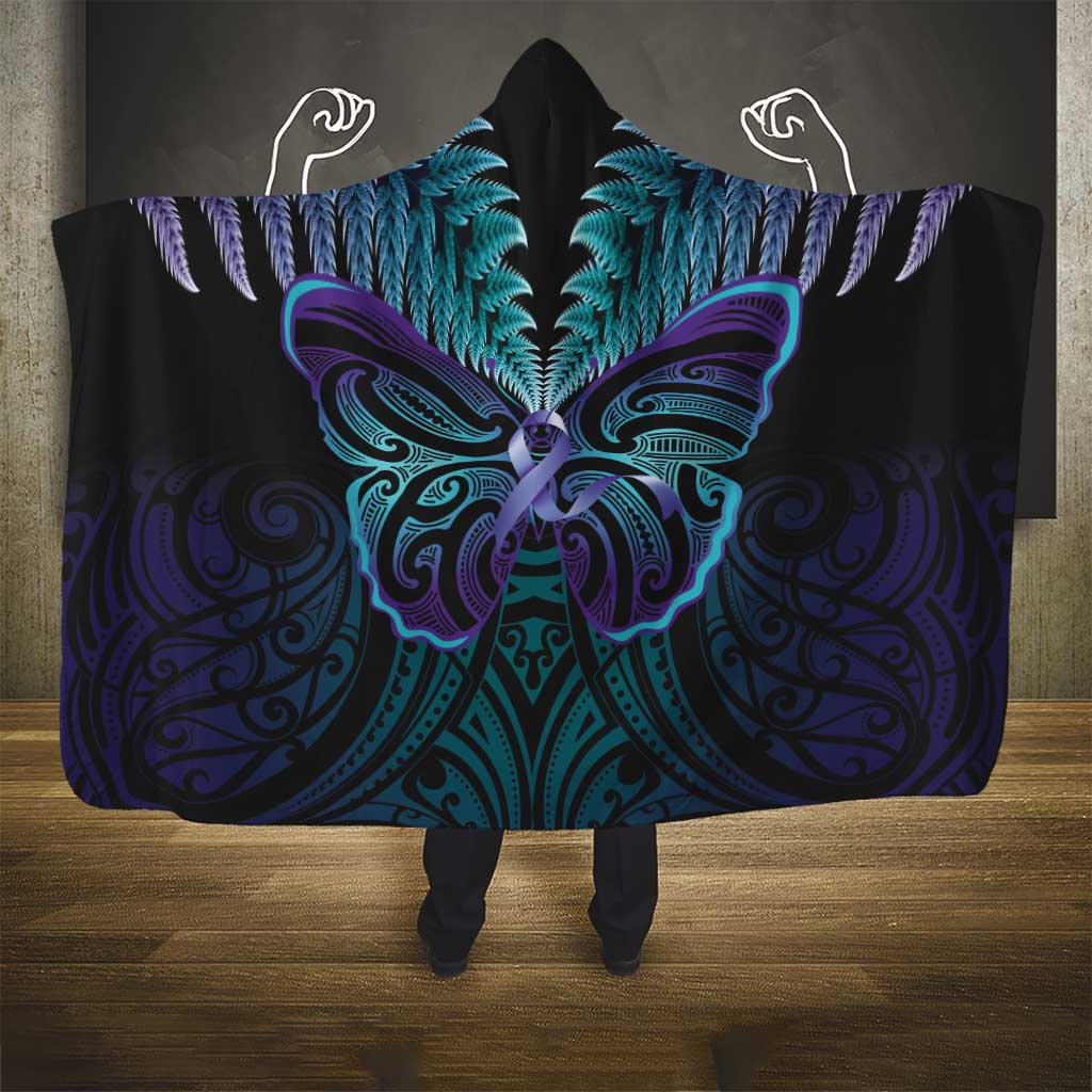 Suicide Prevention New Zealand Hooded Blanket Aotearoa Maori Butterfly Mix Silver Fern LT14 - Polynesian Pride