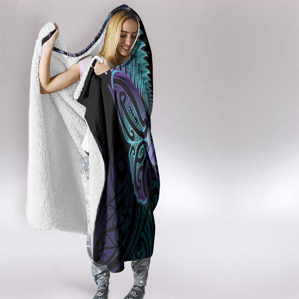 Suicide Prevention New Zealand Hooded Blanket Aotearoa Maori Butterfly Mix Silver Fern LT14 - Polynesian Pride