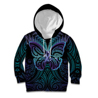 Suicide Prevention New Zealand Kid Hoodie Aotearoa Maori Butterfly Mix Silver Fern LT14 Hoodie Black - Polynesian Pride