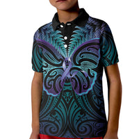Suicide Prevention New Zealand Kid Polo Shirt Aotearoa Maori Butterfly Mix Silver Fern LT14 Kid Black - Polynesian Pride