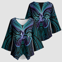 Suicide Prevention New Zealand Kimono Sleeve Blouse Aotearoa Maori Butterfly Mix Silver Fern LT14 - Polynesian Pride