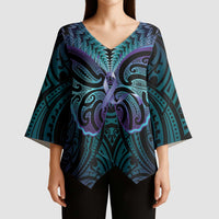 Suicide Prevention New Zealand Kimono Sleeve Blouse Aotearoa Maori Butterfly Mix Silver Fern LT14 - Polynesian Pride