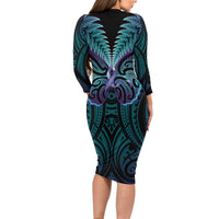 Suicide Prevention New Zealand Long Sleeve Bodycon Dress Aotearoa Maori Butterfly Mix Silver Fern LT14 - Polynesian Pride
