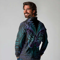 Suicide Prevention New Zealand Long Sleeve Polo Shirt Aotearoa Maori Butterfly Mix Silver Fern LT14 - Polynesian Pride