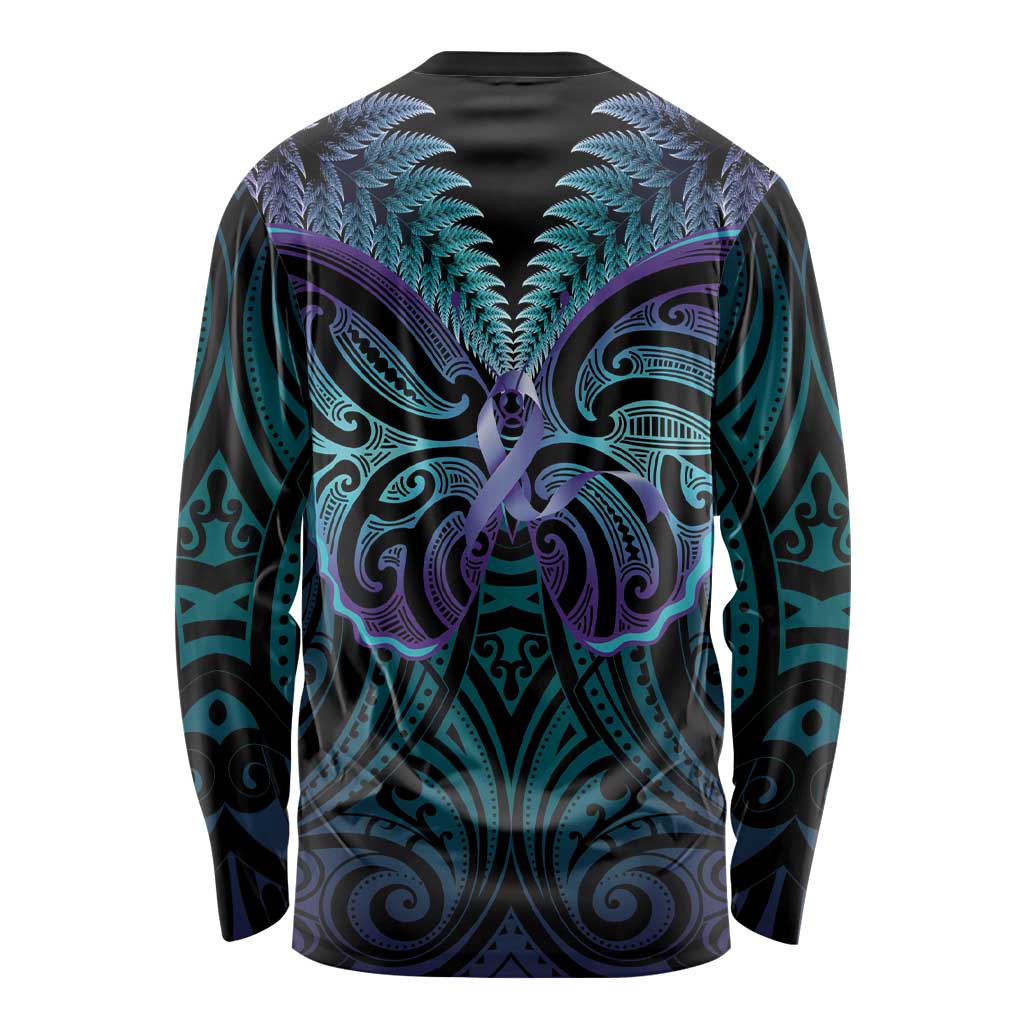 Suicide Prevention New Zealand Long Sleeve Shirt Aotearoa Maori Butterfly Mix Silver Fern LT14 - Polynesian Pride