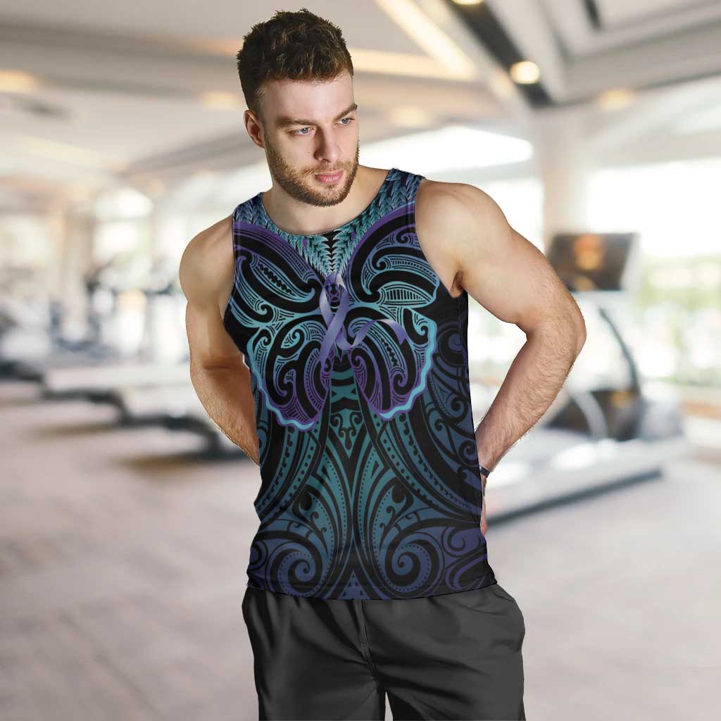 Suicide Prevention New Zealand Men Tank Top Aotearoa Maori Butterfly Mix Silver Fern LT14 Black - Polynesian Pride