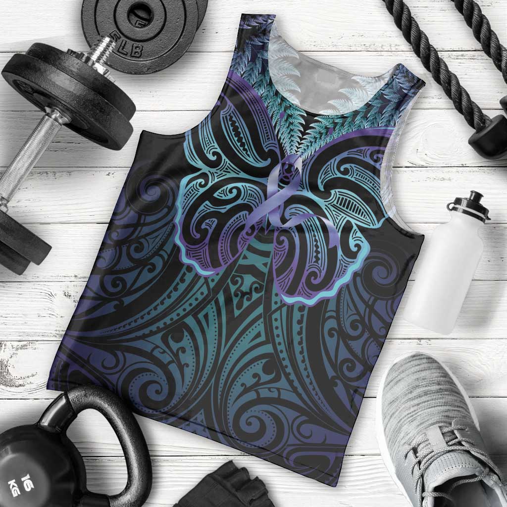 Suicide Prevention New Zealand Men Tank Top Aotearoa Maori Butterfly Mix Silver Fern LT14 - Polynesian Pride