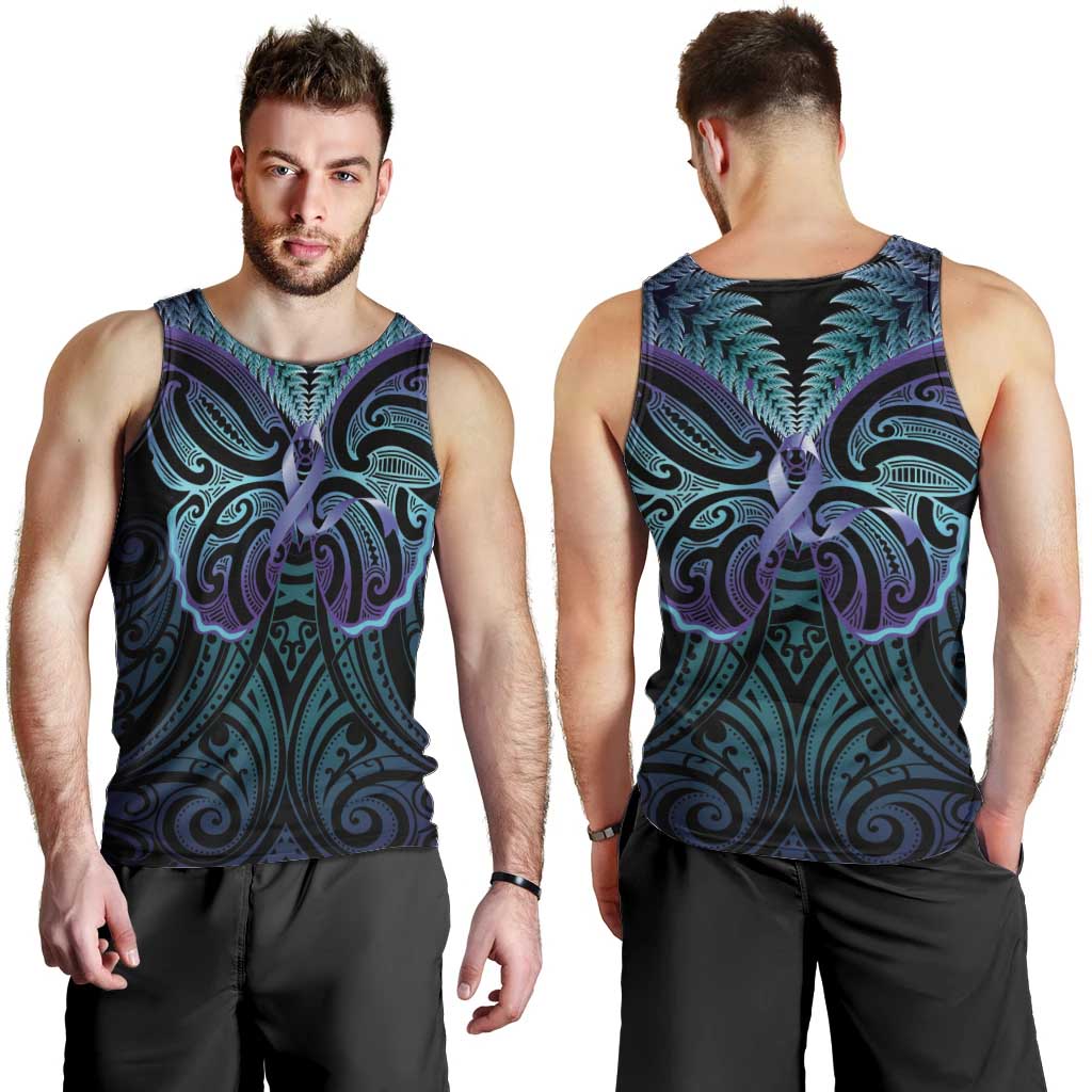 Suicide Prevention New Zealand Men Tank Top Aotearoa Maori Butterfly Mix Silver Fern LT14 - Polynesian Pride