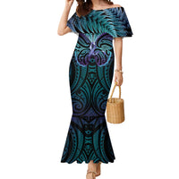 Suicide Prevention New Zealand Mermaid Dress Aotearoa Maori Butterfly Mix Silver Fern LT14 Women Black - Polynesian Pride