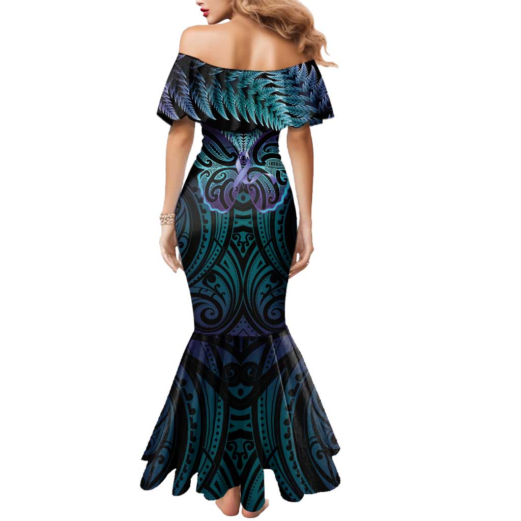 Suicide Prevention New Zealand Mermaid Dress Aotearoa Maori Butterfly Mix Silver Fern LT14 - Polynesian Pride